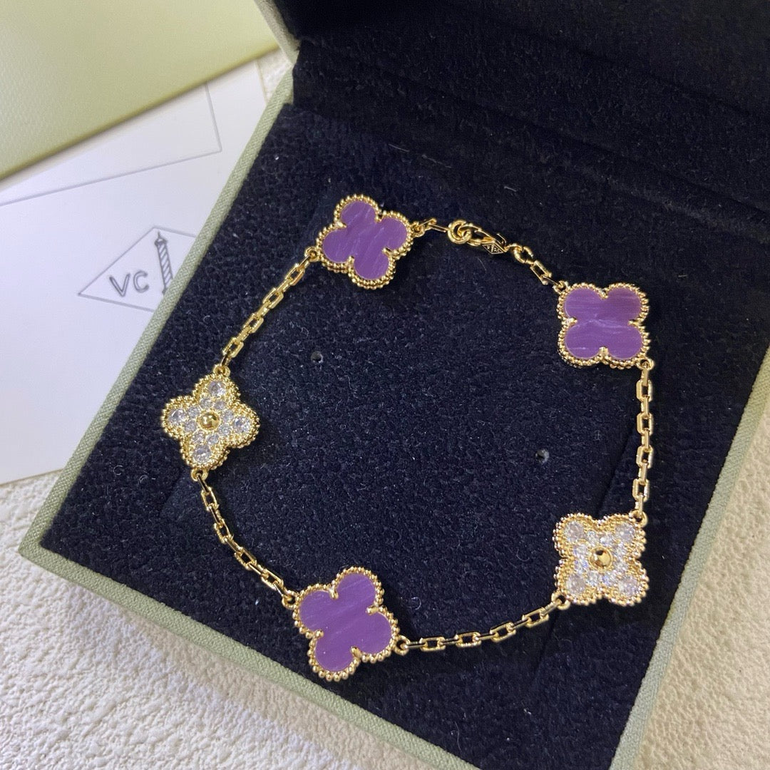 [Kincade Jewelrys]CLOVER  5 MOTIFS  PURPLE VIOLET DIAMOND BRACELET