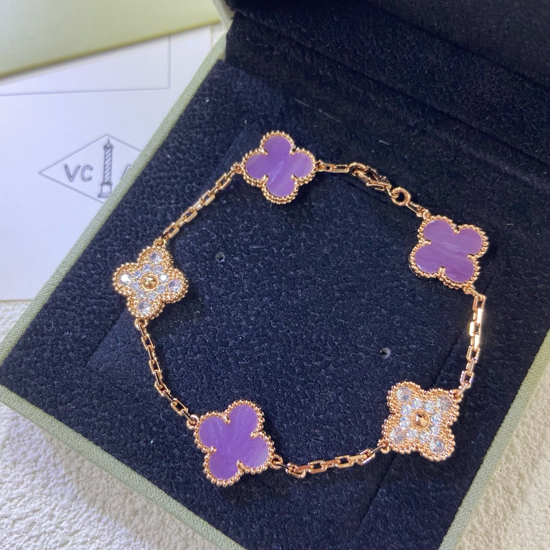 [Kincade Jewelrys]CLOVER  5 MOTIFS  PURPLE VIOLET DIAMOND BRACELET