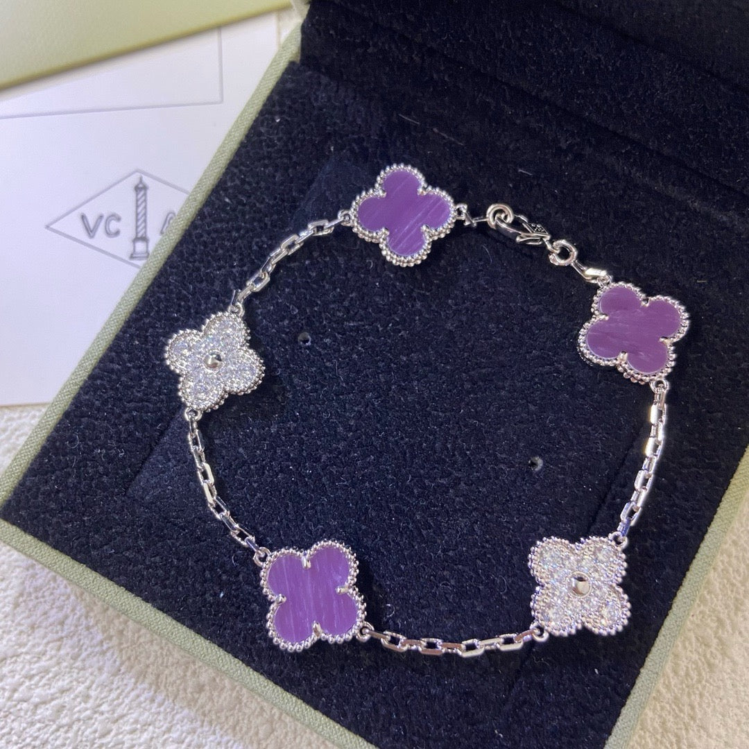 [Kincade Jewelrys]CLOVER  5 MOTIFS  PURPLE VIOLET DIAMOND BRACELET