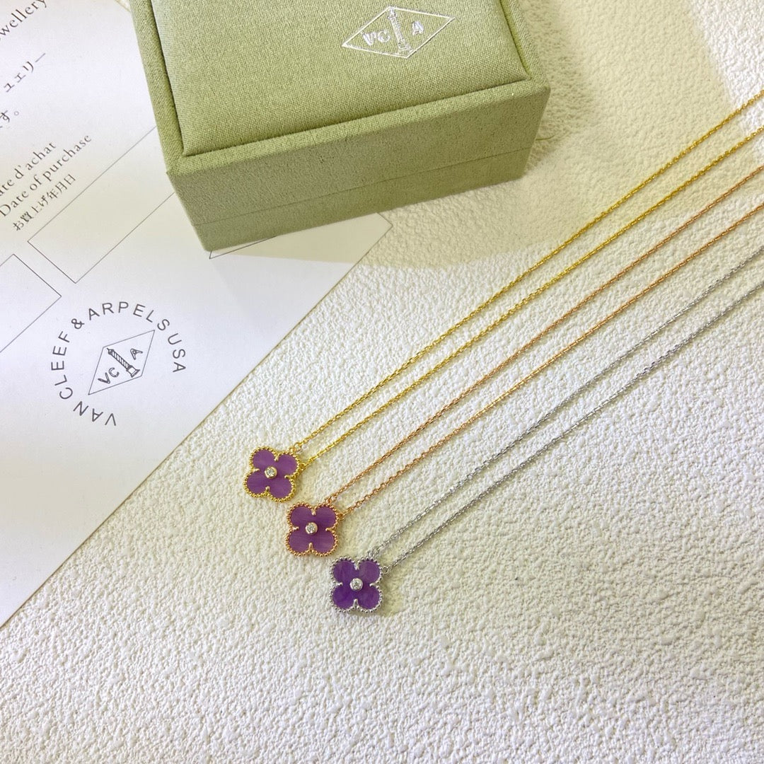 [Kincade Jewelrys]CLOVER 15MM DIAMOND  PURPLE VIOLET NECKLACE