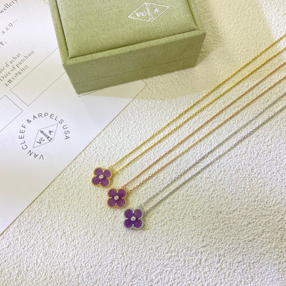 [Kincade Jewelrys]CLOVER 15MM DIAMOND  PURPLE VIOLET NECKLACE