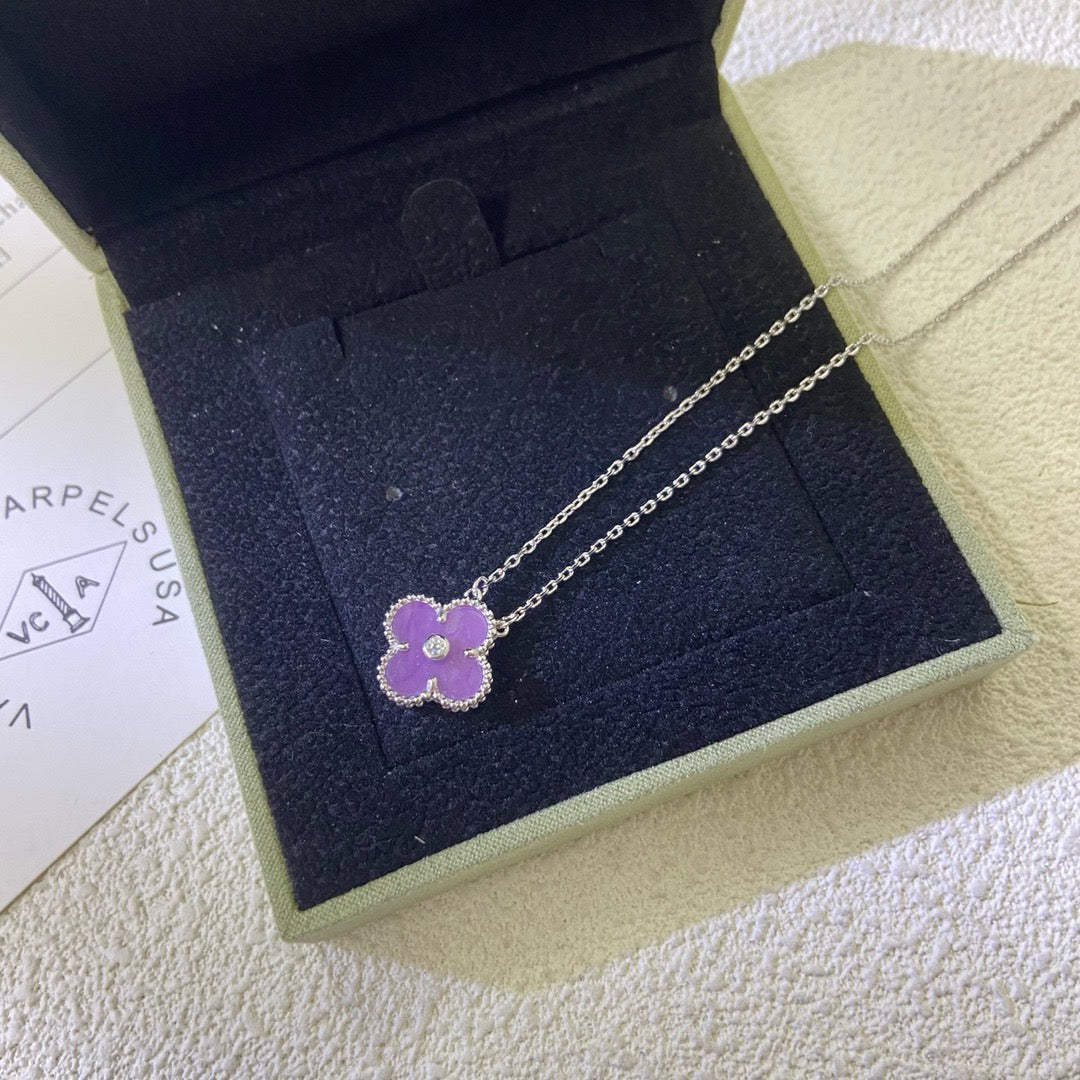 [Kincade Jewelrys]CLOVER 15MM DIAMOND  PURPLE VIOLET NECKLACE