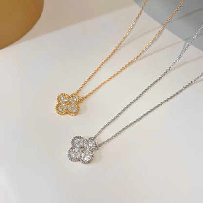 [Kincade Jewelrys]CLOVER 15MM DIAMOND SINGLE FLOWER NECKLACE