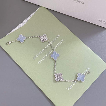 [Kincade Jewelrys]CLOVER  5 MOTIF DIAMOND PURPLE CHALCEDONY BRACELET SILVER