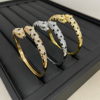 [Kincade]PANTHERE DOUBLE HEADED HALF DIAMOND OPEN BRACELET