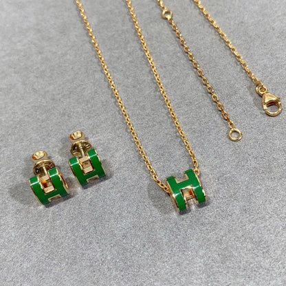 [Kincade Jewelrys]POP H GREEN NECKLACE SILVER AND GOLD