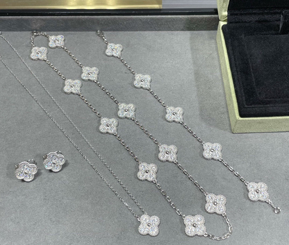 [Kincade Jewelrys]CLOVER 10 MOTIFS SILVER&GOLD  DIAMOND NECKLACE