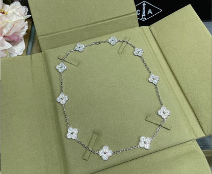 [Kincade Jewelrys]CLOVER 10 MOTIFS SILVER&GOLD  DIAMOND NECKLACE