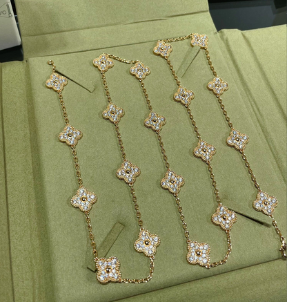 [Kincade Jewelrys]CLOVER 20 MOTIFS SILVER&GOLD  DIAMOND NECKLACE