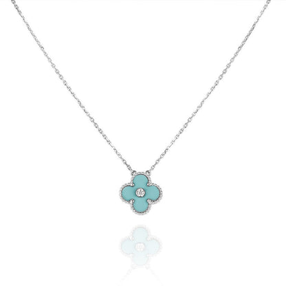 [Kincade Jewelrys]CLOVER 1 DIAMOND LIGHT BLUE SILVER NECKLACE