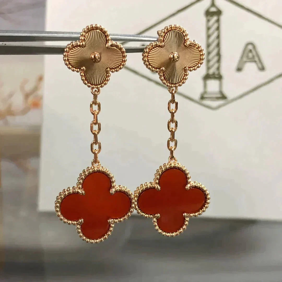 [Kincade Jewelrys]CLOVER 2 MOTIF  LASER CARNELIAN EARRINGS