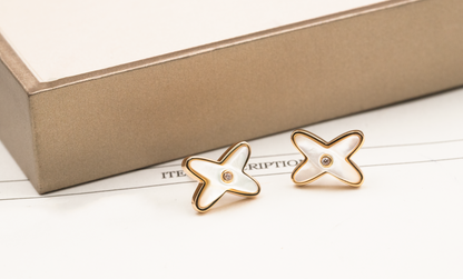 [Kincade Jewelrys]JEUX DE WHITE MOP ROSE GOLD DIAMOND EARRINGS