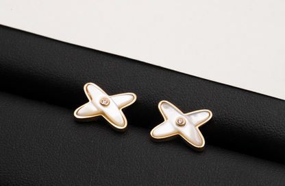 [Kincade Jewelrys]JEUX DE WHITE MOP PINK GOLD DIAMOND EARRINGS