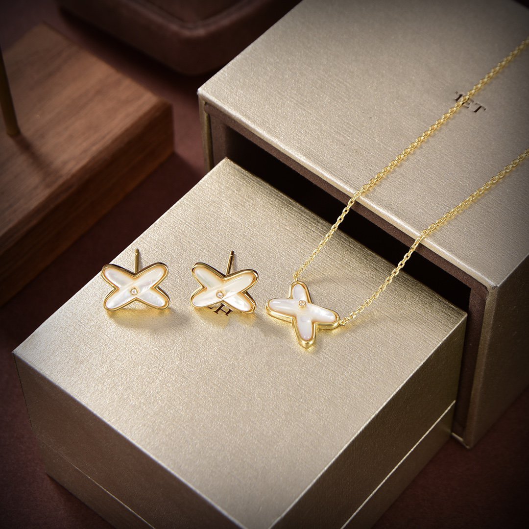 [Kincade Jewelrys]JEUX DE WHITE MOP GOLD DIAMOND EARRINGS