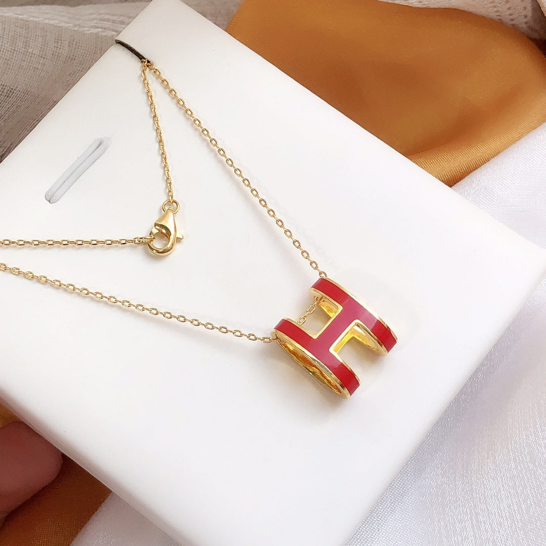 [Kincade Jewelrys]HM CLIC RED ENAMEL GOLD NECKLACE