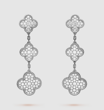 [Kincade Jewelrys]CLOVER 3 MOTIF DIAMOND SILVER DROP EARRINGS
