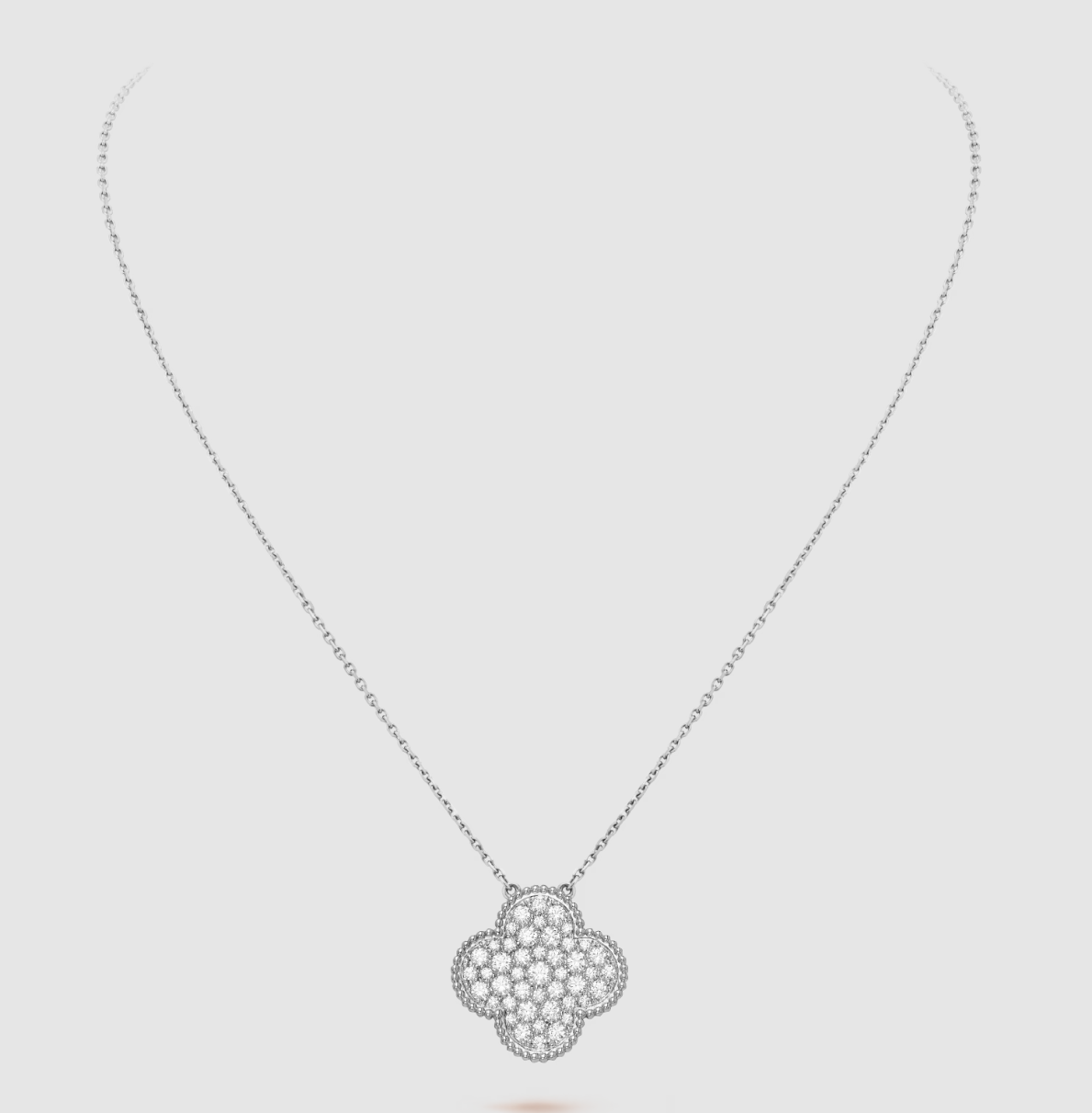 [Kincade Jewelrys]CLOVER 25MM LARGE PENDANT DIAMOND PAVED SILVER NECKLACE