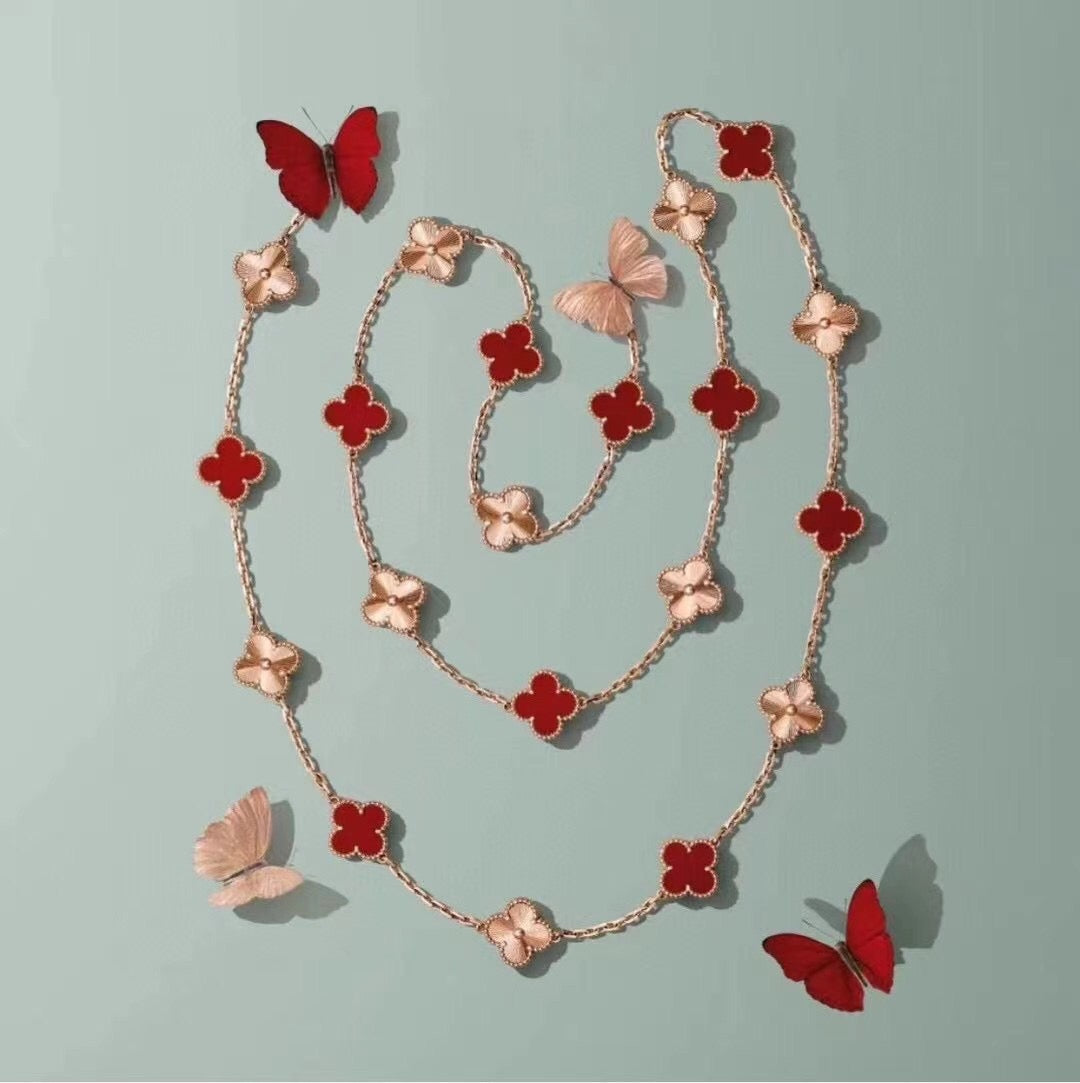 [Kincade Jewelrys]CLOVER 20 MOTIFS CARNELIAN GOLD NECKLACE
