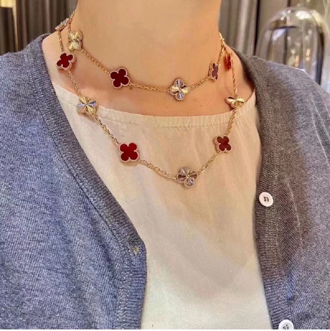 [Kincade Jewelrys]CLOVER 20 MOTIFS CARNELIAN GOLD NECKLACE