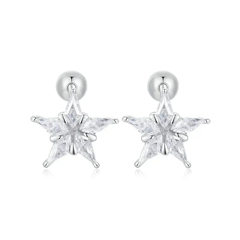 Pendientes de Estrella Brillante Chapados en Platino con Circonitas Cúbicas