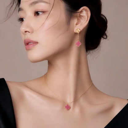 [Kincade] CLOVER 1 MOTIFS PINK ENAMEL NECKLACE
