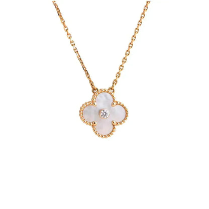 [Kincade Jewelrys]CLOVER 15MM DIAMOND WHITE FRITILLARIA NECKLACE