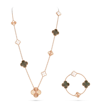 [Kincade]DETACHABLE CLOVER 15(11+4) FLOWER ROSE GOLD NECKLACE SET