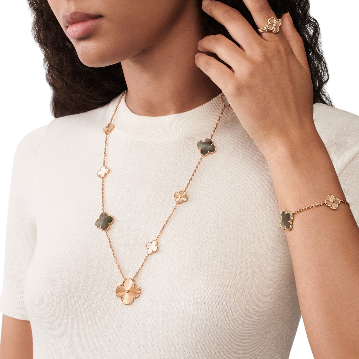 [Kincade]DETACHABLE CLOVER 15(11+4) FLOWER ROSE GOLD NECKLACE SET