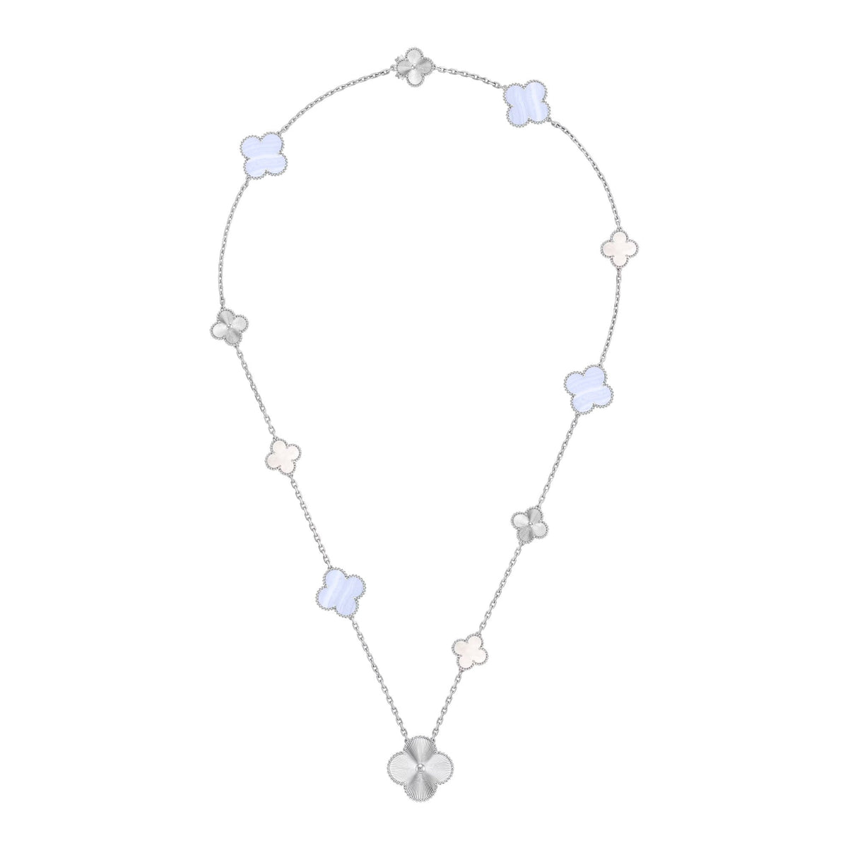 [Kincade]DETACHABLE CLOVER 15(11+4) FLOWER SILVER NECKLACE SET