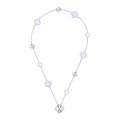 [Kincade]DETACHABLE CLOVER 15(11+4) FLOWER SILVER NECKLACE SET