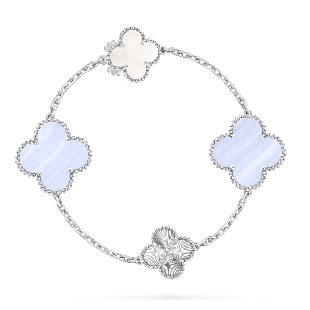 [Kincade]DETACHABLE CLOVER 15(11+4) FLOWER SILVER NECKLACE SET