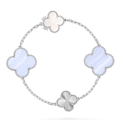 [Kincade]DETACHABLE CLOVER 15(11+4) FLOWER SILVER NECKLACE SET
