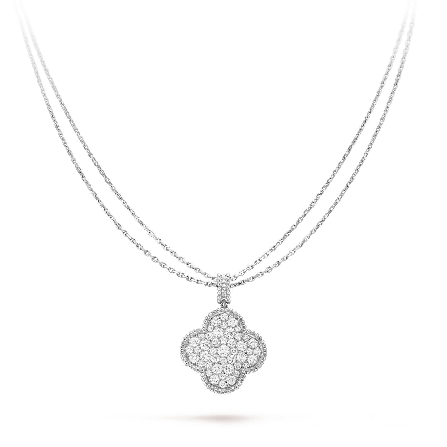 [Kincade Jewelrys]CLOVER 25MM SILVER FULL DIAMOND BIG CLOVER NECKLACE