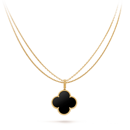 [Kincade Jewelrys]CLOVER 25MM GOLD ONYX BIG CLOVER NECKLACE
