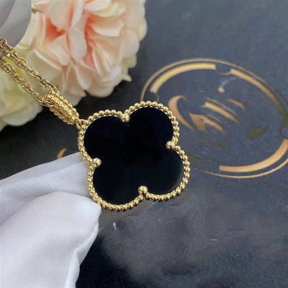 [Kincade Jewelrys]CLOVER 25MM GOLD ONYX BIG CLOVER NECKLACE