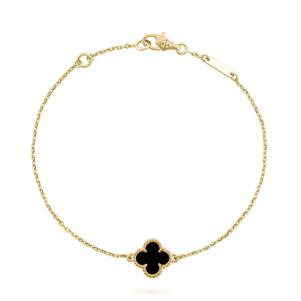 [Kincade Jewelrys]CLOVER ONYX SINGLE FLOWER BRACELET