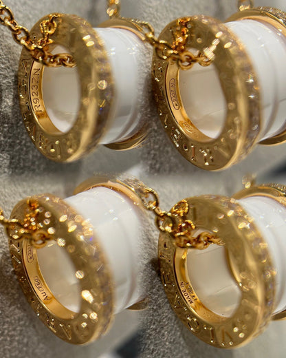 [Kincade Jewelrys]ZERO 1 WHITE CERAMIC DIAMOND PINK GOLD NECKLACE